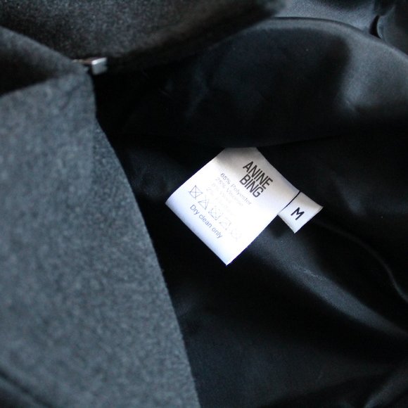 Anine Bing Military Zip Up Coat with Silver Buttons in Charcoal Size Medium - Picture 6 of 6